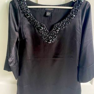 BCBG black blouse with embellishment on neckline- size small